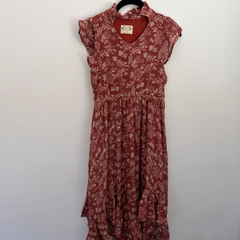 Mia Joy by Joyfolie Girls Rust Floral High Low Dress Lace Up Back Size 10